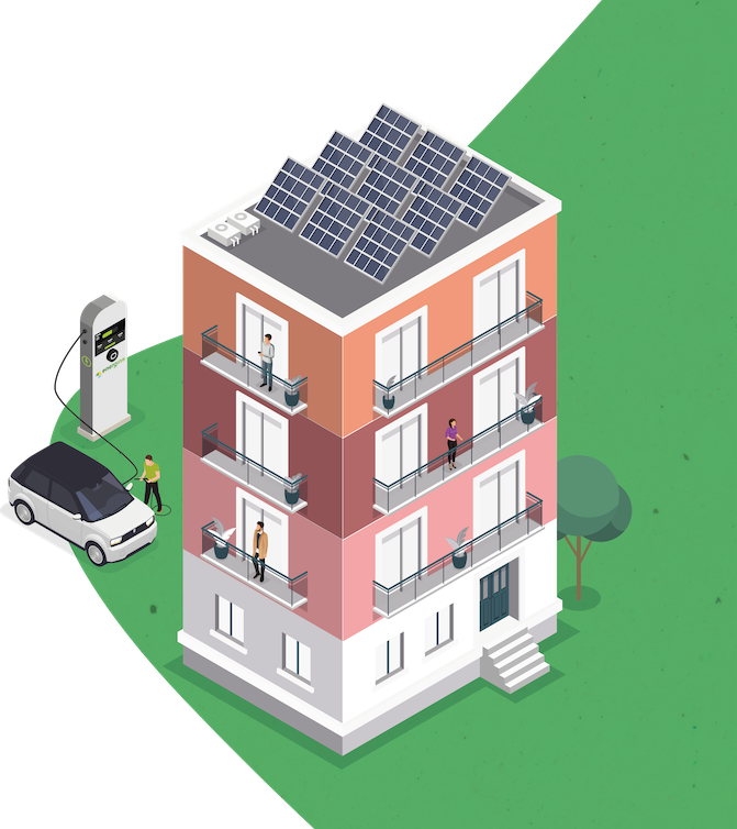 sistema integreen per condominio con impianto fotvoltaico e gruppi di auto consumo